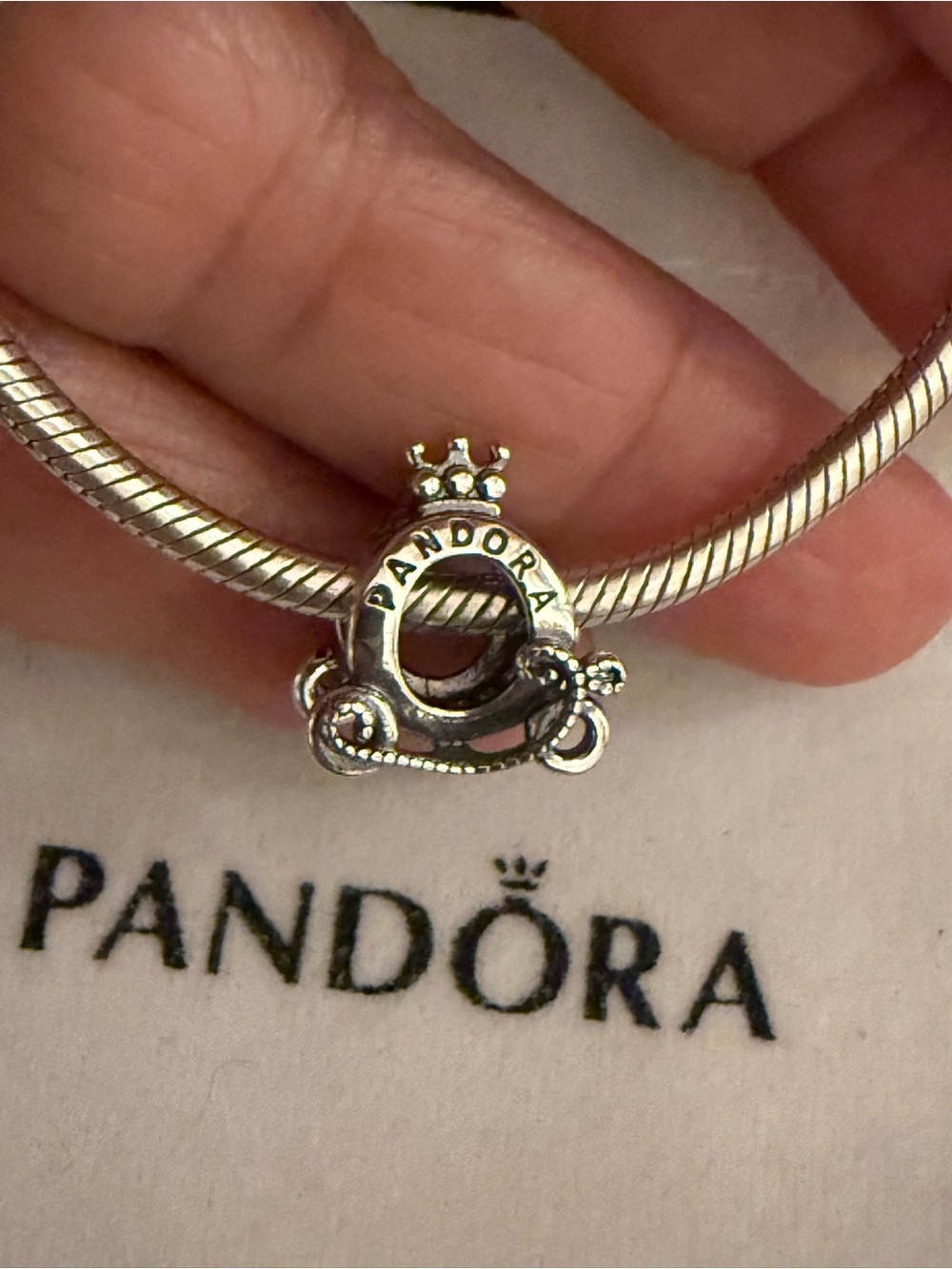 Pandora Silver Crown Carriage Charm with Clear Accents